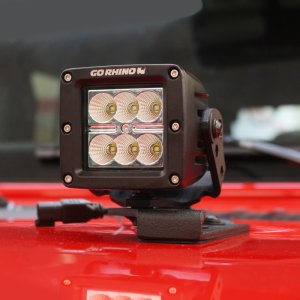 Jeep Wrangler Light Mounts - Center Hood - Go Rhino - 3in Cube, Single Cube 3